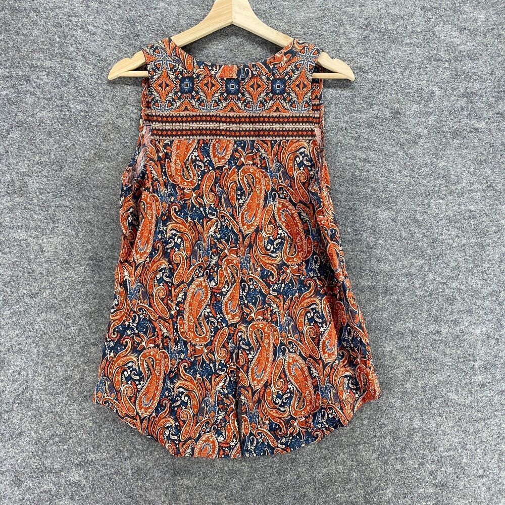 Sanctuary Blouse Women S Small Orange Paisley V-Neck Sleeveless Wide Strap - Picture 2 of 8